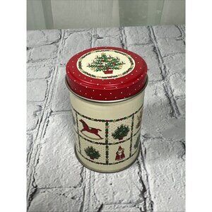 Vintage Christmas Metal Tin Small 4” x 2.5” Bears Rocking Horse Matte Finish